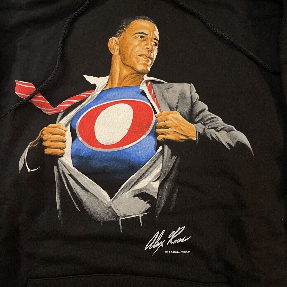 Barack Obama Alex Ross Superman Comics Hoodie Sweatshirt Size XL 2008 Rare! New!